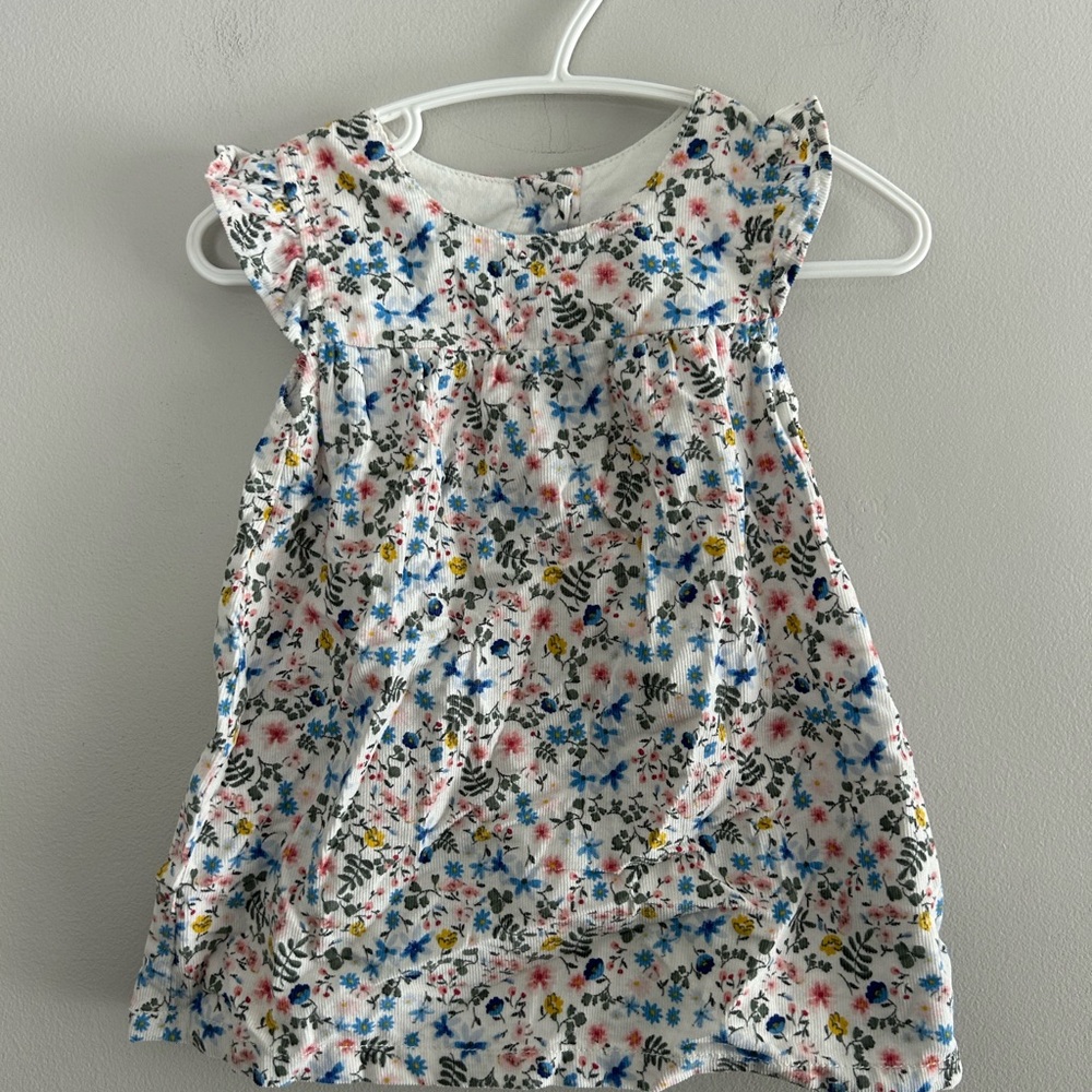 M&S 3/6m pink & blue Floral corduroy sleeveless Dress